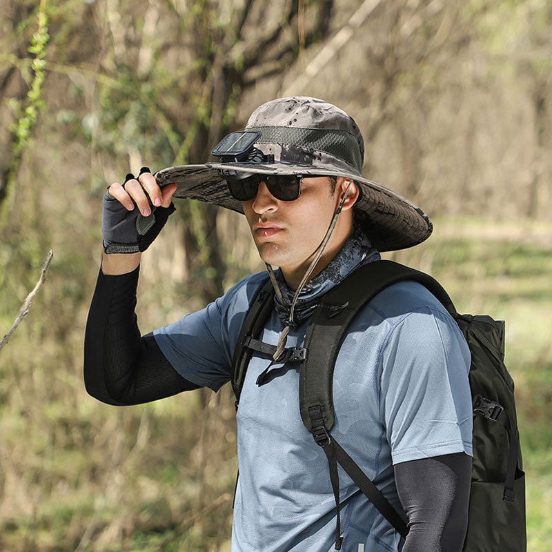 🔥Father's Day Sale - Wide Brim Solar Fan Outdoor Fishing Hat-Solar & USB Charging