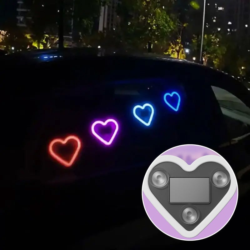 Solar-Powered Heart Neon Ambient Light for Car Rear Window