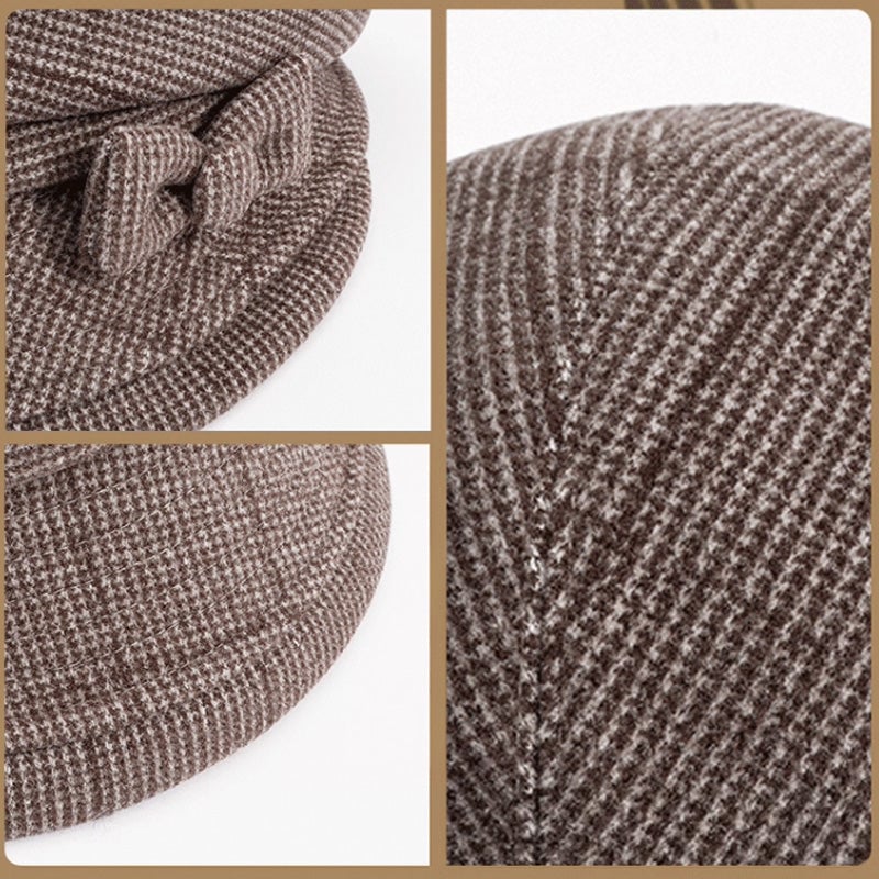 Women's Elegant Plaid Pattern Bow Decor Beret