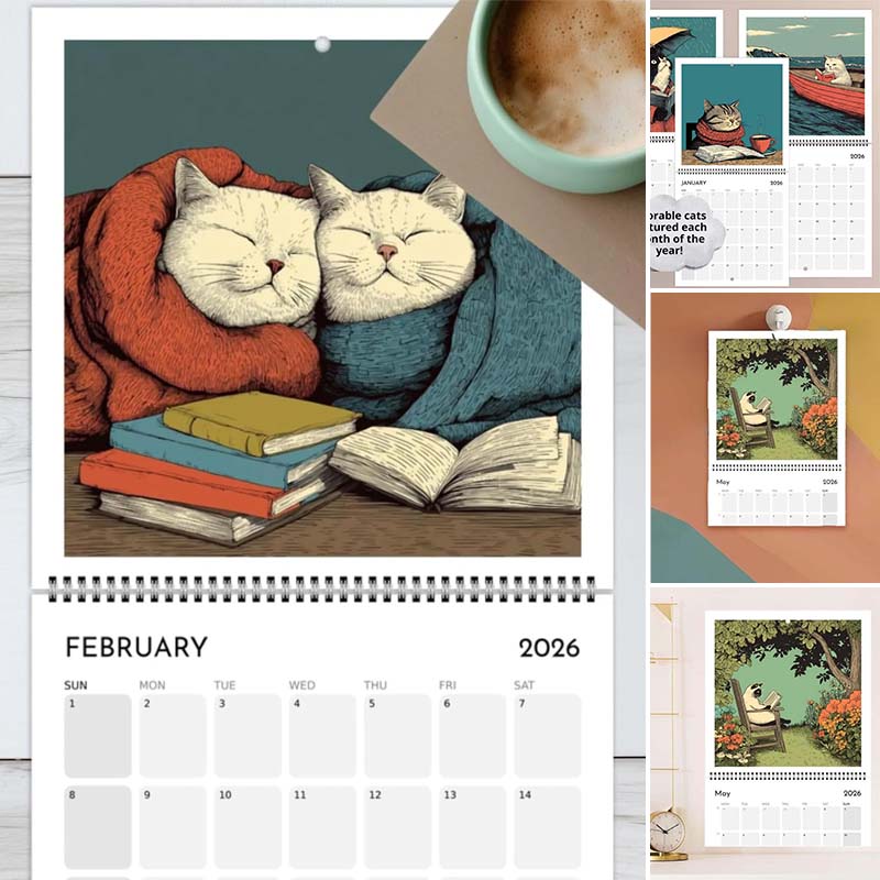 Cats Chillin' with Books 2026 Wall Calendar