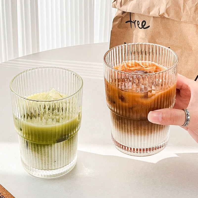 Vertical Stripe Fashion Glass Coffee Cup