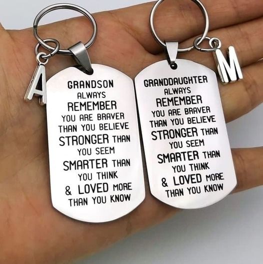 To My Grandson Granddaughter Son Daughter Gift Lettering Keychain