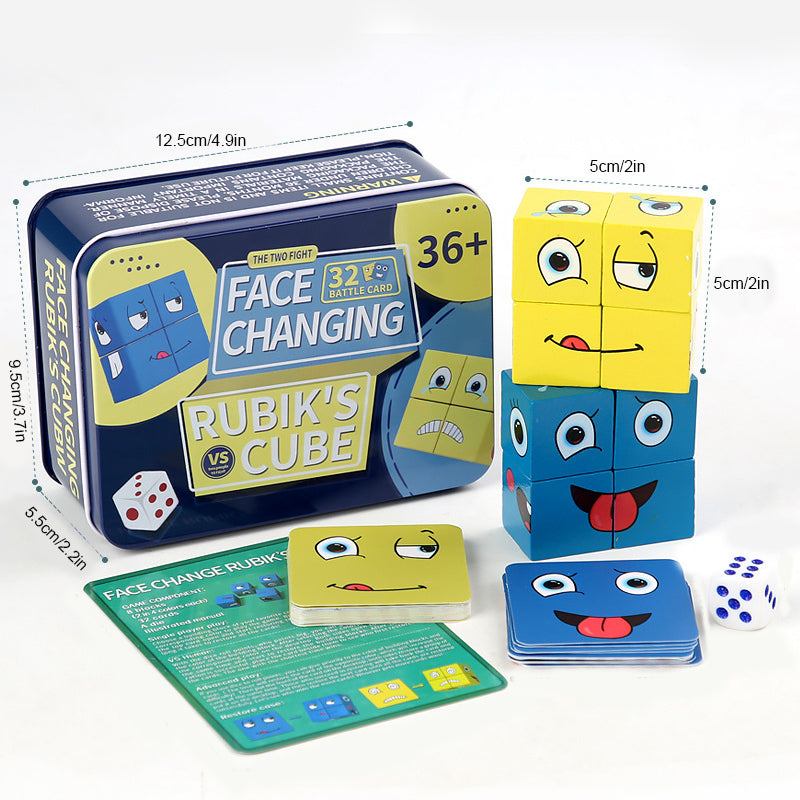 Wooden Face Cube Expression Matching Puzzle